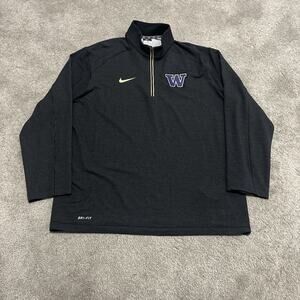 Nike Dri Fit Washington Huskies 1/4 Zip Black Long Sleeve Pullover Size XL